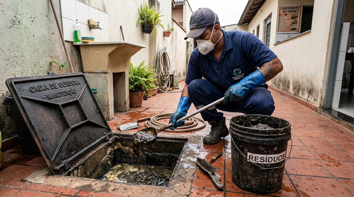 Remoção de resíduos da caixa de gordura em Piracicaba‑SP